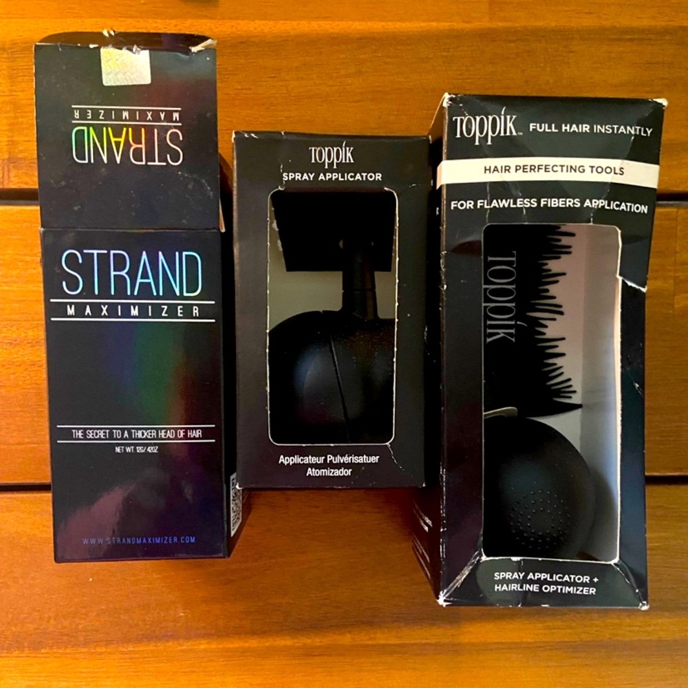 Toppik Hair Fiber Applicator and Dark Brown color maximizer.  New and sealed.